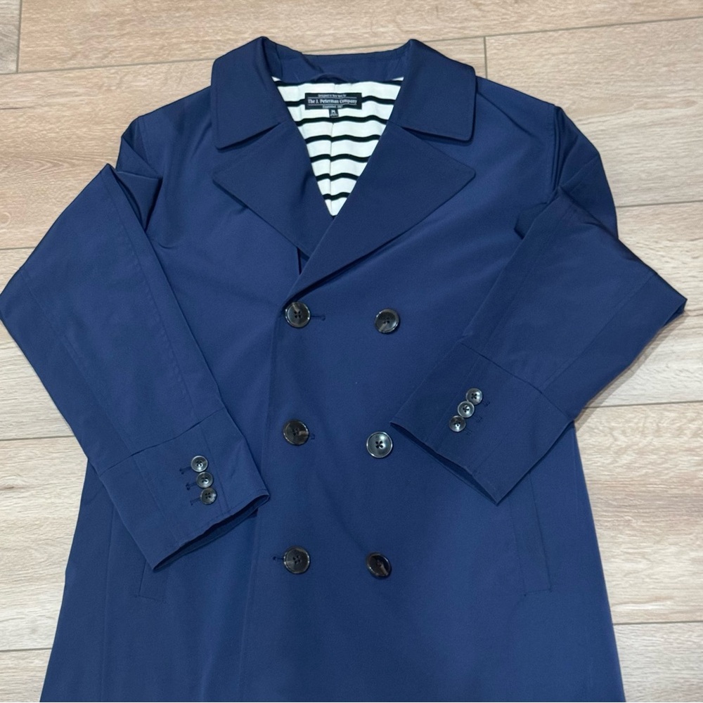 J. Peterman Navy Blue Double-Breasted Lightweight Peacoat / Trench Jacket
